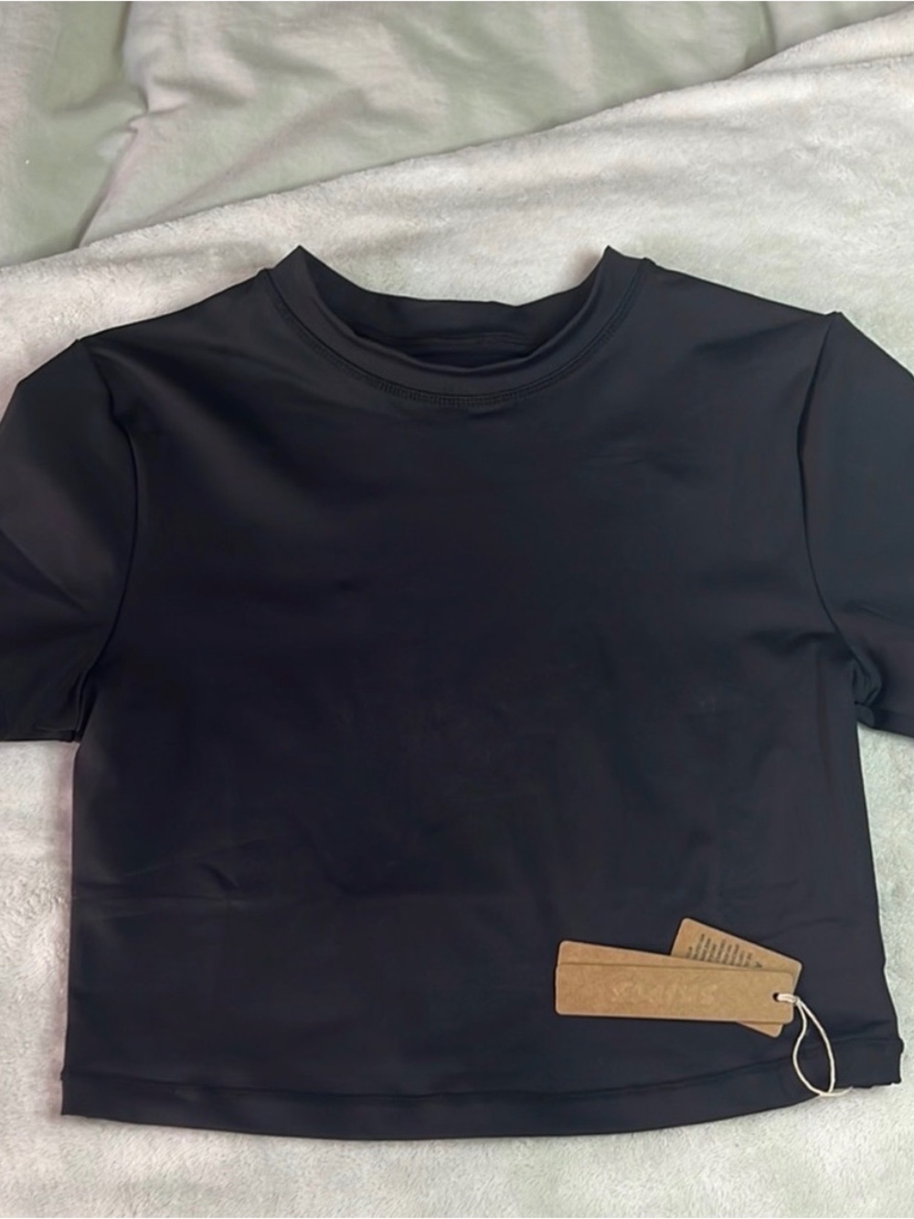 SKIMS Black Short Sleeve Crop Tee